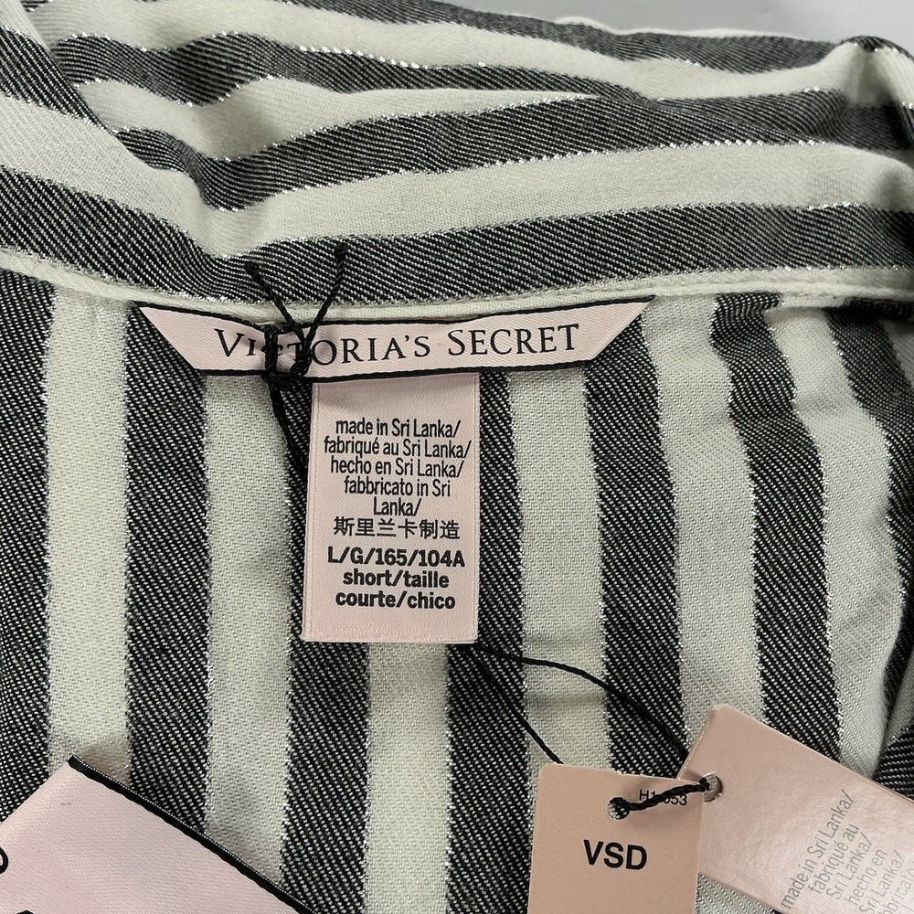 Victoria's Secret Women's Pajama Top Pants Striped Metallic Silver Large Short - Picture 3 of 16